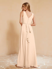 Empire Sleeveless Bridesmaid Gown with Bowknot Peach