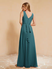 Empire Sleeveless Bridesmaid Gown with Bowknot Peacock