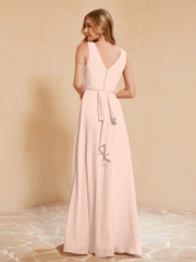 Empire Sleeveless Bridesmaid Gown with Bowknot Pearl Pink