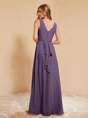 Empire Sleeveless Bridesmaid Gown with Bowknot Plum