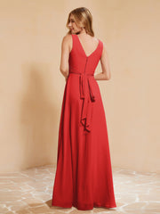 Empire Sleeveless Bridesmaid Gown with Bowknot Red