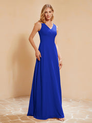 Empire Sleeveless Bridesmaid Gown with Bowknot Royal Blue