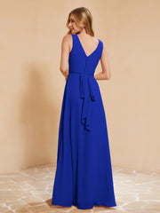 Empire Sleeveless Bridesmaid Gown with Bowknot Royal Blue