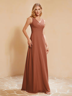 Empire Sleeveless Bridesmaid Gown with Bowknot Rust