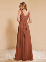 Empire Sleeveless Bridesmaid Gown with Bowknot Rust