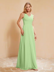 Empire Sleeveless Bridesmaid Gown with Bowknot Sage
