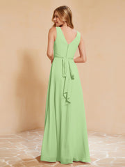 Empire Sleeveless Bridesmaid Gown with Bowknot Sage