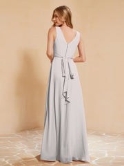 Empire Sleeveless Bridesmaid Gown with Bowknot Silver