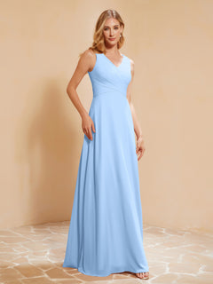 Empire Sleeveless Bridesmaid Gown with Bowknot Sky Blue