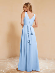 Empire Sleeveless Bridesmaid Gown with Bowknot Sky Blue