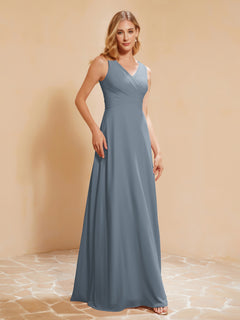 Empire Sleeveless Bridesmaid Gown with Bowknot Slate Blue