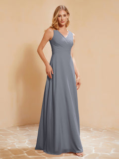 Empire Sleeveless Bridesmaid Gown with Bowknot Steel Grey