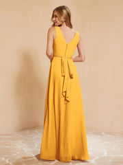 Empire Sleeveless Bridesmaid Gown with Bowknot Tangerine