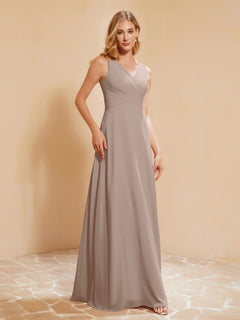 Empire Sleeveless Bridesmaid Gown with Bowknot Taupe