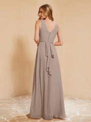 Empire Sleeveless Bridesmaid Gown with Bowknot Taupe