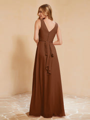 Empire Sleeveless Bridesmaid Gown with Bowknot Terracotta