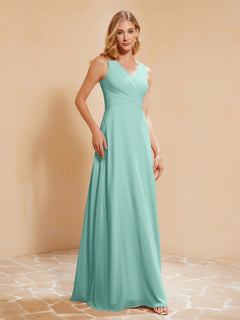 Empire Sleeveless Bridesmaid Gown with Bowknot Turquoise