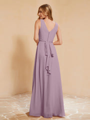 Empire Sleeveless Bridesmaid Gown with Bowknot Vintage Mauve