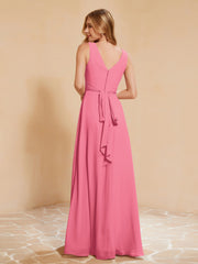 Empire Sleeveless Bridesmaid Gown with Bowknot Watermelon