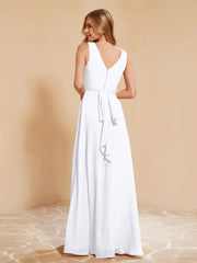 Empire Sleeveless Bridesmaid Gown with Bowknot White