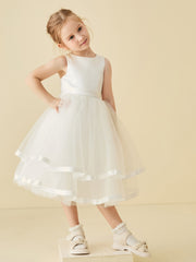Simple Ruched Satin Tulle Tank Flower Girl Dress