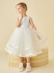 Simple Ruched Satin Tulle Tank Flower Girl Dress