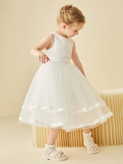 Simple Ruched Satin Tulle Tank Flower Girl Dress