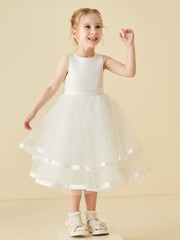 Simple Ruched Satin Tulle Tank Flower Girl Dress