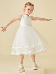 Simple Ruched Satin Tulle Tank Flower Girl Dress