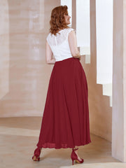 V-neck Tea-Length Chiffon Dress With Pockets Burgundy