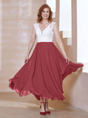V-neck Tea-Length Chiffon Dress With Pockets Cinnamon Rose