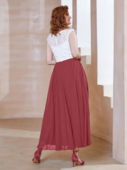 V-neck Tea-Length Chiffon Dress With Pockets Cinnamon Rose