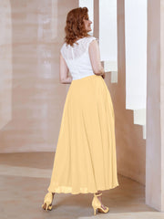 V-neck Tea-Length Chiffon Dress With Pockets Gold