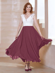 V-neck Tea-Length Chiffon Dress With Pockets Mulberry Plus Size