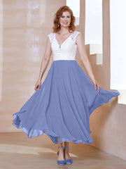 V-neck Tea-Length Chiffon Dress With Pockets Periwinkle