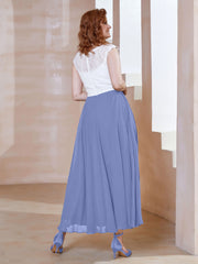 V-neck Tea-Length Chiffon Dress With Pockets Periwinkle