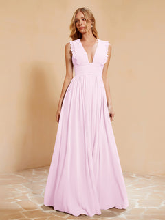 Sleeveless Long Gown with Plunging V Neck Blushing Pink