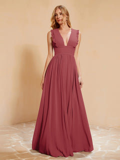 Sleeveless Long Gown with Plunging V Neck Burgundy