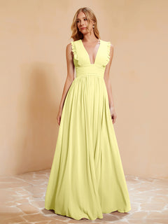 Sleeveless Long Gown with Plunging V Neck Daffodil
