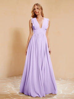 Sleeveless Long Gown with Plunging V Neck Lilac