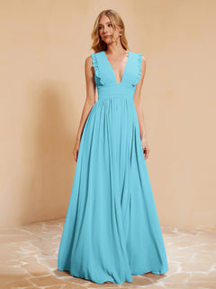 Sleeveless Long Gown with Plunging V Neck Pool