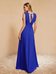 Sleeveless Long Gown with Plunging V Neck Royal Blue