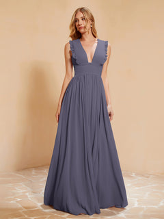 Sleeveless Long Gown with Plunging V Neck Stormy