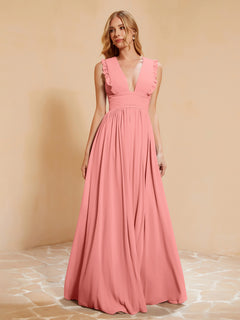 Sleeveless Long Gown with Plunging V Neck Sunset