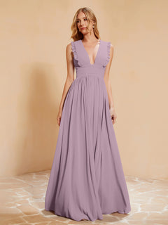 Sleeveless Long Gown with Plunging V Neck Vintage Mauve