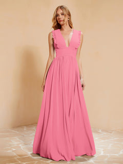 Sleeveless Long Gown with Plunging V Neck Watermelon