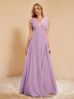 Sleeveless Long Gown with Plunging V Neck Wisteria