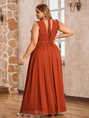 Sleeveless Long Gown with Plunging V Neck Rust