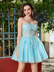 Strapless Transparent Top Pleated Short Dress Spa