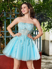 Strapless Transparent Top Pleated Short Dress Spa